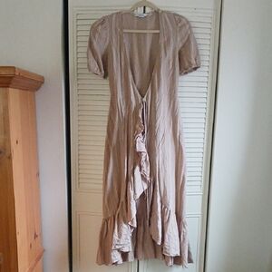 & Other Stories 100% Linen Beige High Low Dress